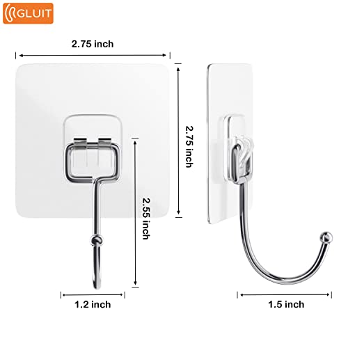 GLUIT Adhesive Hooks Heavy Duty 22 lbs Robe Towel Hooks Waterproof Adhesive Wall Hooks for Home Bathroom Kitchen Office and Outdoor