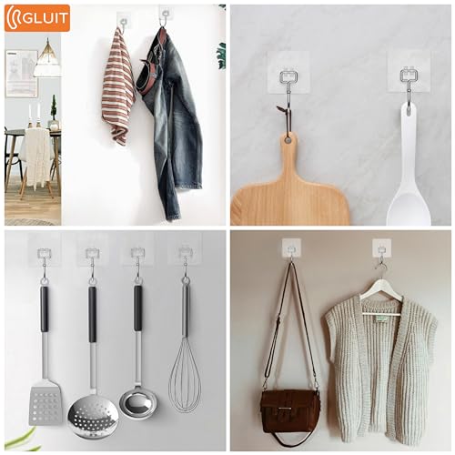 GLUIT Adhesive Hooks Heavy Duty 22 lbs Robe Towel Hooks Waterproof Adhesive Wall Hooks for Home Bathroom Kitchen Office and Outdoor