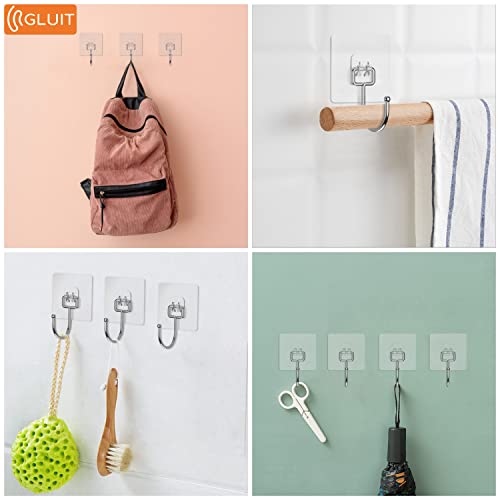 GLUIT Adhesive Hooks Heavy Duty 22 lbs Robe Towel Hooks Waterproof Adhesive Wall Hooks for Home Bathroom Kitchen Office and Outdoor