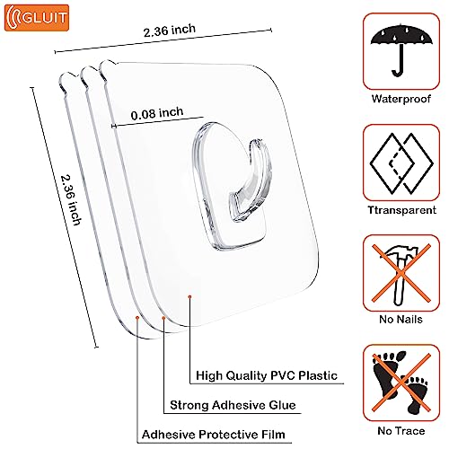 GLUIT Adhesive Plastic Clear Hooks Transparent Hook for The Drill-Free Wall