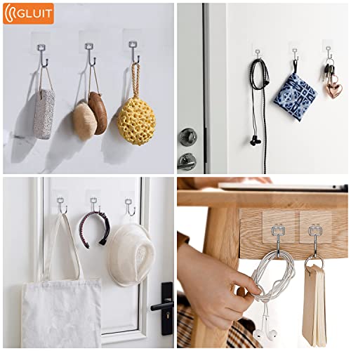 GLUIT Adhesive Hooks Heavy Duty 22 lbs Robe Towel Hooks Waterproof Adhesive Wall Hooks for Home Bathroom Kitchen Office and Outdoor