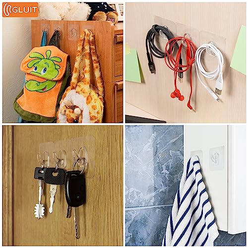 GLUIT Adhesive Plastic Clear Hooks Transparent Hook for The Drill-Free Wall