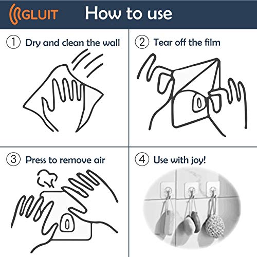 GLUIT Adhesive Plastic Clear Hooks Transparent Hook for The Drill-Free Wall