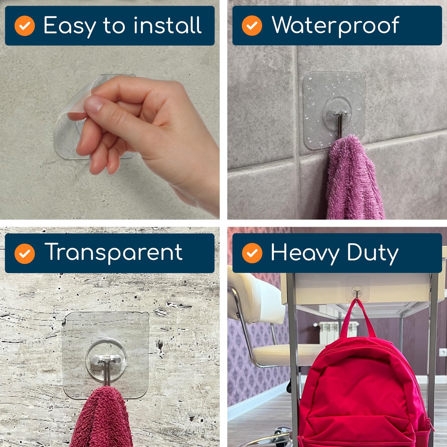 GLUIT Adhesive Hooks Heavy Duty 22 lbs Robe Towel Hooks Waterproof Adhesive Wall Hooks for Home Bathroom Kitchen Office and Outdoor