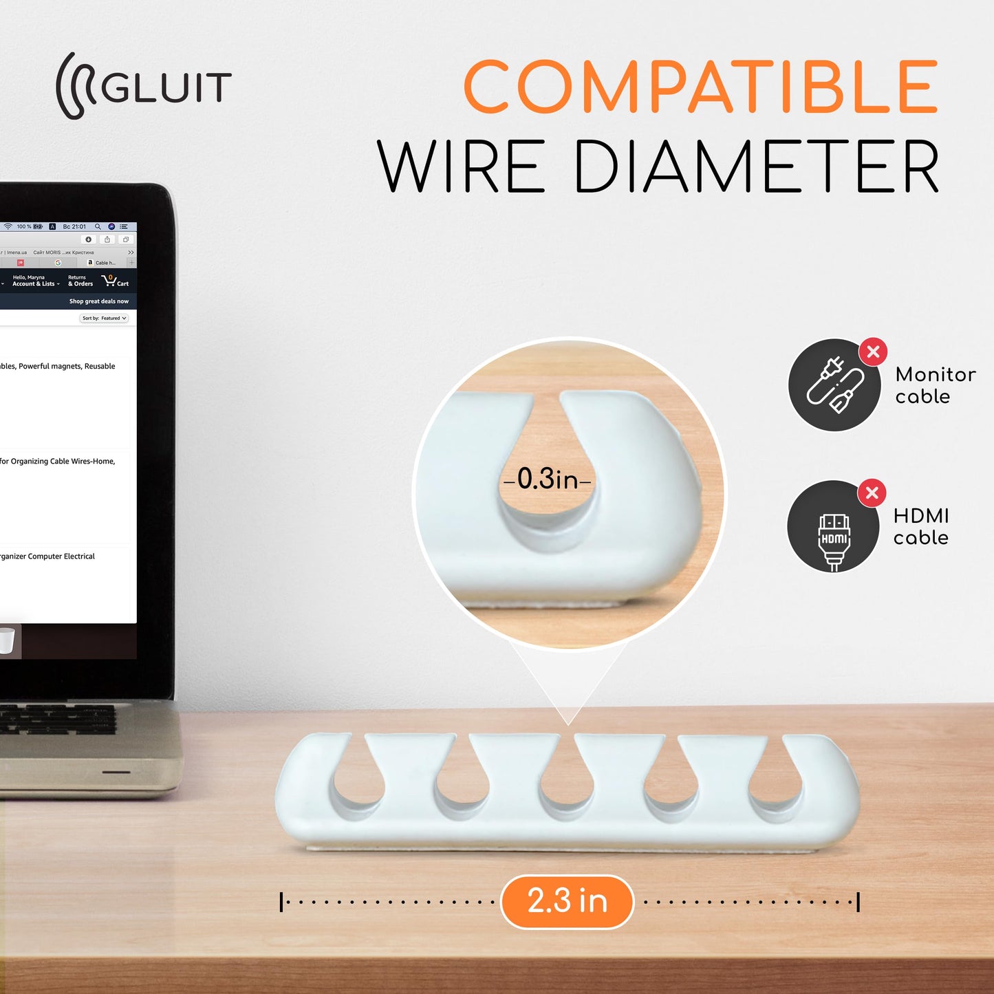 GLUIT Adhesive Desktop Cable Organizer Versatile Cord Holders Wire Clips and Cable Holder Cord Organizer for Desk Table Accessories Office Spaces, 5 Pack