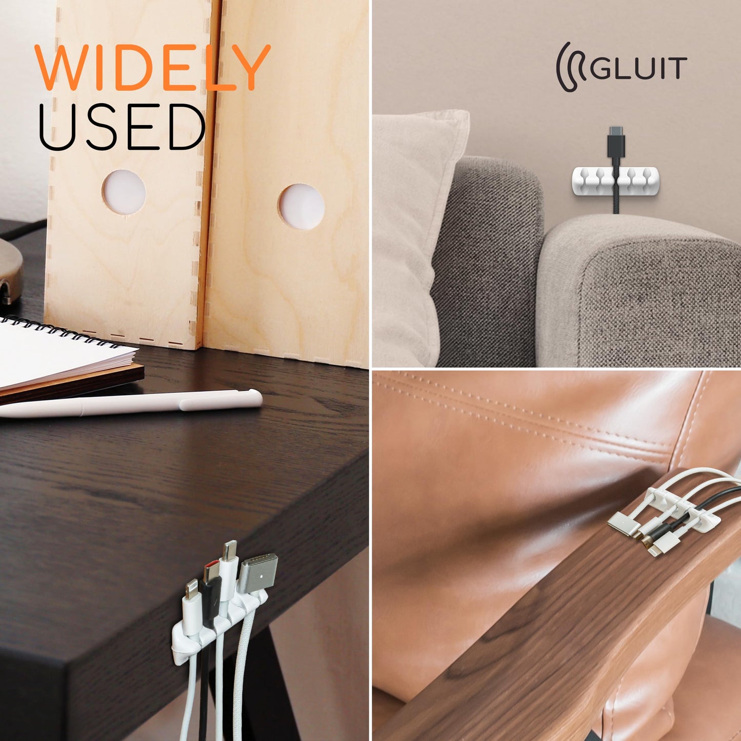 GLUIT Adhesive Desktop Cable Organizer Versatile Cord Holders Wire Clips and Cable Holder Cord Organizer for Desk Table Accessories Office Spaces, 5 Pack